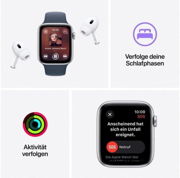 Apple Watch SE 2022 GPS 40mm Silber Sportarmband Sturmblau S/M – Bild 3