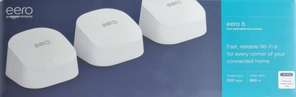 Amazon eero 6 Dualband Wi-Fi WLAN-Mesh System, 500 Mbit/s, bis zu 460 m?, Zigbee Smart Home-Hub, 3er-Pack, wei?
