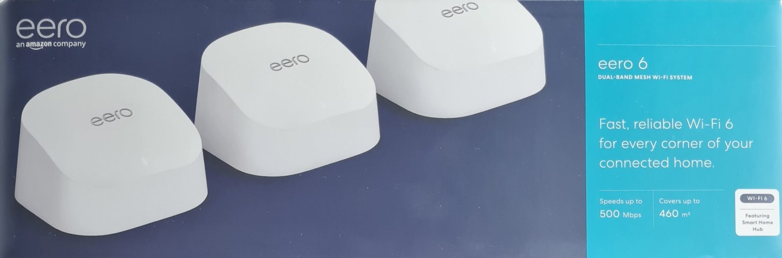 Amazon eero 6 Dualband Wi-Fi WLAN-Mesh System, 500 Mbit/s, bis zu 460 m?, Zigbee Smart Home-Hub, 3er-Pack, wei?